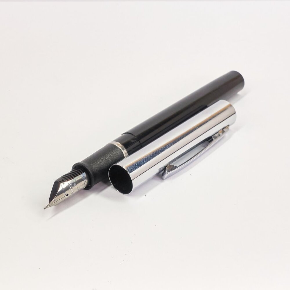 Sheaffer Black & Chrome Fountain Pen / Fine Nib / Made in USA